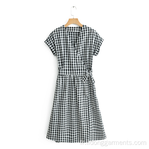 Femmes Nouvelle robe à lacets à plaid blanc noir